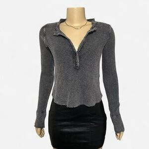 Waffle Knit Gray Long Sleeve Top